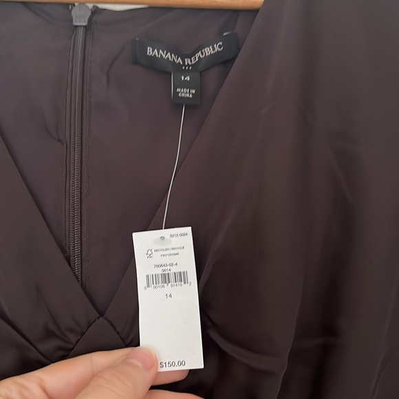 BANANA REPUBLIC Blouson-Sleeve Satin-Shine Midi Dress in Costa Coffee, Size 14 - Picture 7 of 7